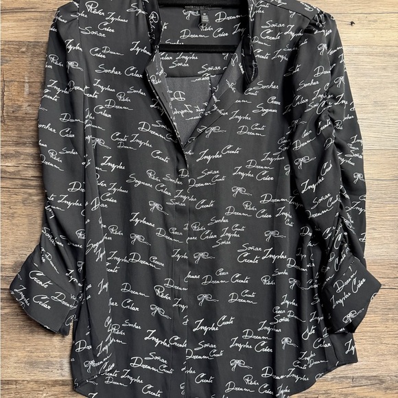 White House Black Market Black Script Blouse AS IS - Picture 1 of 9